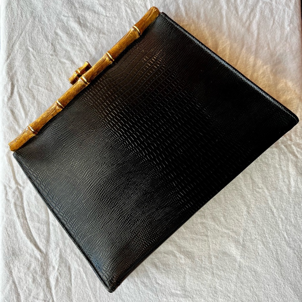 Vintage Leather Bamboo Clutch